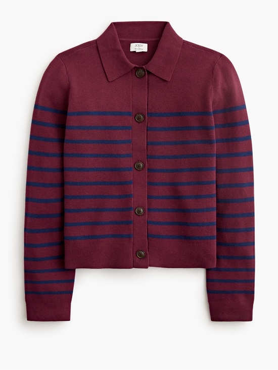 J. Crew Sweaters - J.Crew Striped Cotton Sweater Cardigan Red Blue Collared Button Front Medium NWT
